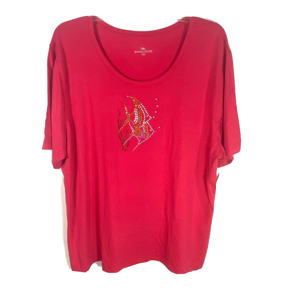 PRINCESS CRUISES Women's Tee Shirt Pink size XXL Rhinestone Tropical Fish New!